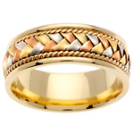 8.5mm Woven Handmade 14K Tri Color Gold Band