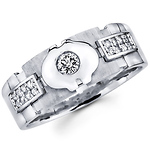 14K White Gold Bezel Diamond Men's Wedding Band