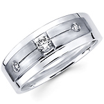 Three Diamond 14K White Gold Wedding Band