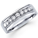 Round Diamond 14K Milgrain Edge Channel Set Wedding Ring