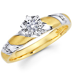 Striped 14K Two Tone Gold Diamond Engagement Ring