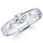 White Gold Textured Edge Diamond Engagement Ring
