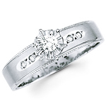 14K White Gold Milgrain Round Diamond Engagement Ring