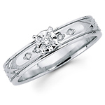 14K White Gold Carved Pattern Diamond Engagement Ring