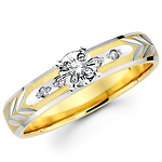 14K Two Tone Leaf Pattern Diamond Engagement Ring