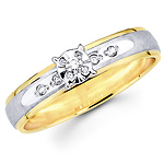 14K Two Tone Textured Round Diamond Engagement Ring