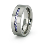 Channel Set Amethyst Color Princess CZ Titanium Ring