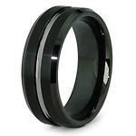 Center Grooved 8mm Black Tungsten Carbide Ring