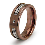 CZ 7mm Double Cable Inlay Rose Plated Titanium Wedding Band