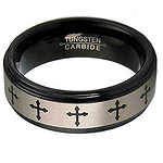 8mm Laser Engraved Cross Black Tungsten Wedding Band