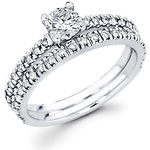 14K Textured Two Tone Bezel Diamond Matching Wedding Ring Set