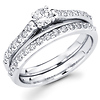 14K White Gold Round Diamond Wedding Engagement Ring Set