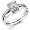 14K White Gold Halo Princess Wedding Ring Set