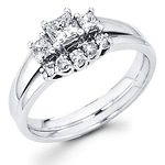 14K White Gold 3 Stone Diamond Engagement Ring Set