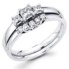 14K White Gold 3 Stone Princess Diamond Wedding Ring Set