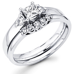 White Gold Round & Princess Cut Diamond Wedding Ring Set