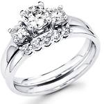 White Gold Three Stone Round Diamond Wedding Ring Set