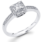 14K White Gold Halo Princess Cut Diamond Engagement Ring