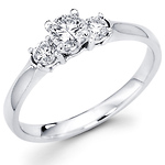 14K White Gold Three Stone Round Diamond Bridal Ring