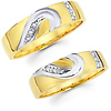 14K Two Tone Matching Heart Wedding Band Set