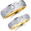 Round Diamond Bezel Set 14K Two Tone Wedding Bands Set
