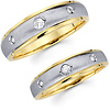 Three Stone 14K Two Tone Diamond Wedding Band Set