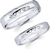 14K White Gold Diamond Carved Edge Wedding Band Set