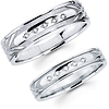 Carved Design 14K White Gold His and Hers Wedding Band