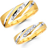 Carved Stripe 14K Two Tone Round Diamond Couples Ring Set