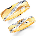 Carved Design 14K Two Tone Round Diamond Couples Wedding Band