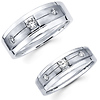 14K White Gold Diamond Three Stone Couples Wedding Band