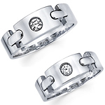 14K White Gold Unique Designer Buckle Wedding Band Set
