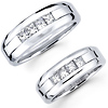 14K White Gold Princess Diamond Channel Wedding Band Set
