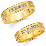 14K Yellow Gold Channel Set Diamond His and Hers Wedding Band