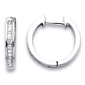 14K White Gold 0.28ctw Diamond Huggie Hoop Earrings