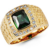 14K Yellow Gold Green Radiant Cut CZ Ring
