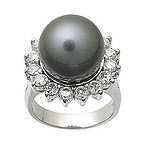 Black Pearl and Diamond Ring