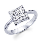 14K White Gold Fancy Square Head Round Diamond Ring