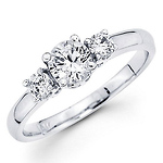 14K White Gold Three Stone Tulip Setting Engagement Ring