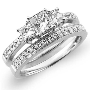  14K White Gold Princess Cut Wedding Ring Set :: JewelryVortex.com