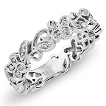 14K White Gold 0.20ctw Diamond Floral Design Ring
