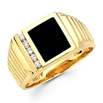 14K Yellow Gold Men's Onyx and Diamond Ring