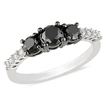 10K White Gold 1 ctw Black & White Diamond 3 Stone Ring