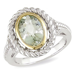 Sterling Silver 1.80 CT TGW Green Amethyst & Diamond Fashion Ring