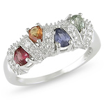 Sterling Silver 0.88 CT TGW Multi-Color Sapphire Fashion Ring