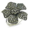 Sterling Silver Flower Shaped Marcasite Ring