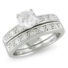 Sterling Silver 2.10 ctw Cubic Zirconia Engagement Ring Set