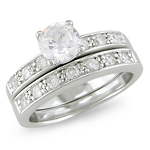 Sterling Silver 2.10 ctw Cubic Zirconia Engagement Ring Set