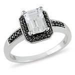 10K White Gold 1.33 CT TGW White Topaz & Black Diamond Ring
