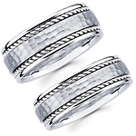 Matching His & Hers 14K White Gold Hammer & Cord Wedding Band Set